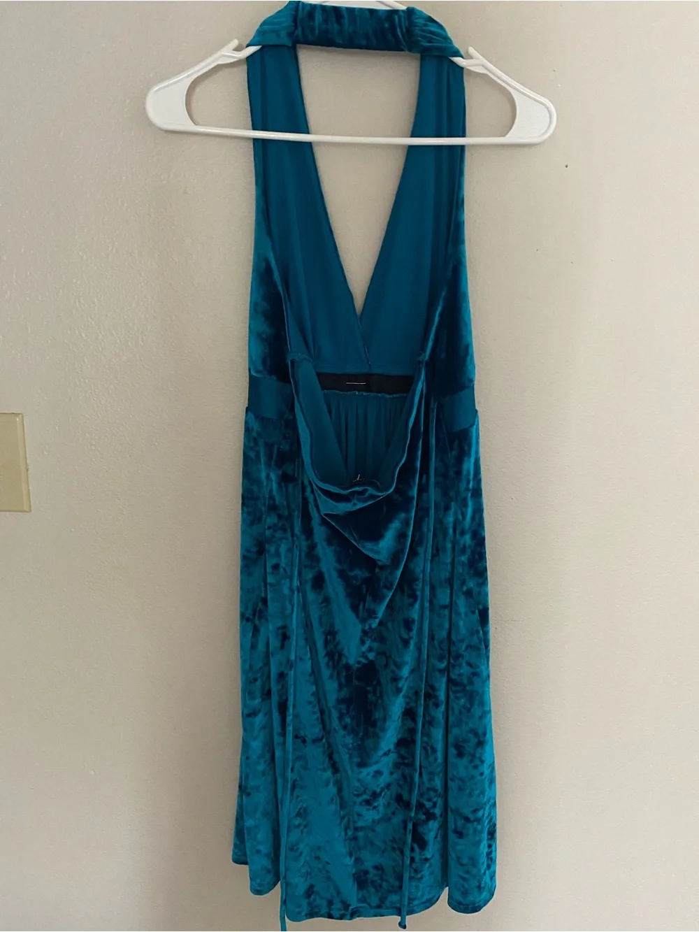 Heart Moon Star Y2K pleated halter dress teal crushed velvet brooch waist M